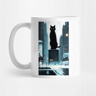 Black yule Cat at night 2 Mug